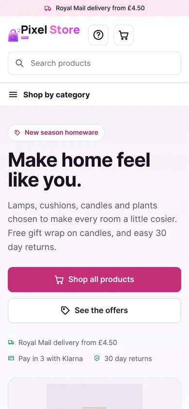 A PixelShop shop on a phone
